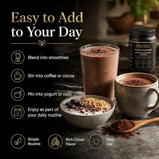 High Flavanol Cocoa Powder, 1200mg Flavanols & Flavonoids per Serving, 10X Concentrated Cocoa Extract with 600mg Epicatechin, Unsweetened Organic Cocoa Powder for Baking, Premium Dark Cocoa Nutrition