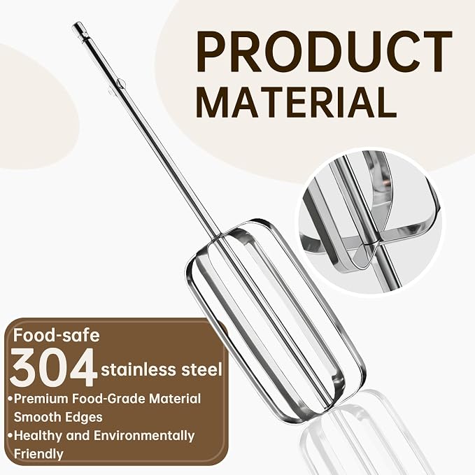 Hand Mixer Beaters Attachments for KitchenAid KHM Series, Paddle Stainless Steel Turbo Beater Replacement Parts Compatible with KHM512 KHM926 KHM7210 KHM6118(A (2PC))