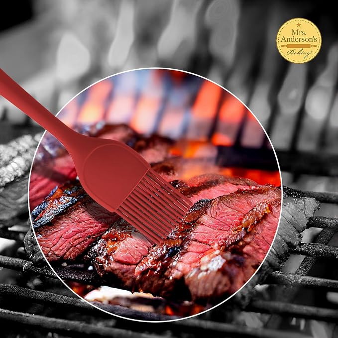 Mrs. Anderson’s Baking Silicone Basting Brush, Non-Stick, Heat Safe, Shed-Proof Bristles, Red, 1.75-Inches, For Butter, Egg Wash, Glaze, And Baking Prep