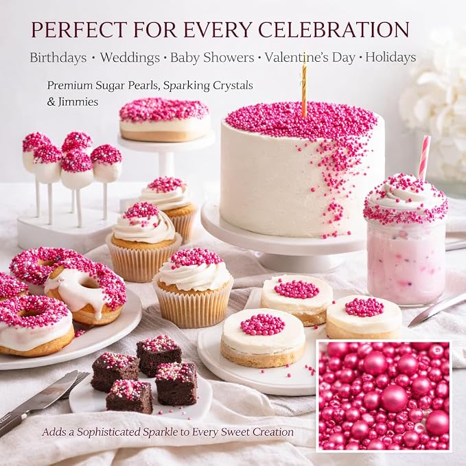 Confect Crimson Pink Sprinkles – Premium Dark Pink Pearl Cake & Cupcake Sprinkles (4.2 oz) – Bake Stable, Soft Chew, No Synthetic Dyes – Edible Decorating Sprinkles for Cookies & Baking