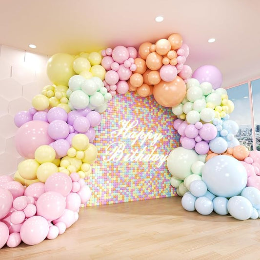 Pastel Balloon Arch Kit, 174Pcs Macaron Assorted Colors Balloons and Stars Balloon Garland kit, Different Size Balloons Kit for Baby Shower Birthday Wedding Easter Rainbow Party Decorations
