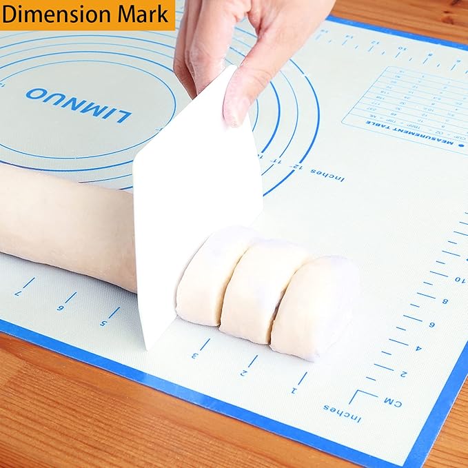 Silicone Baking Mat，Non Stick Rolling Dough with Measurements for Pie Pizza Cookies Fondant Making，Extra Thick Non Slip Silicone Pastry Mat (Blue, L-16"×24")