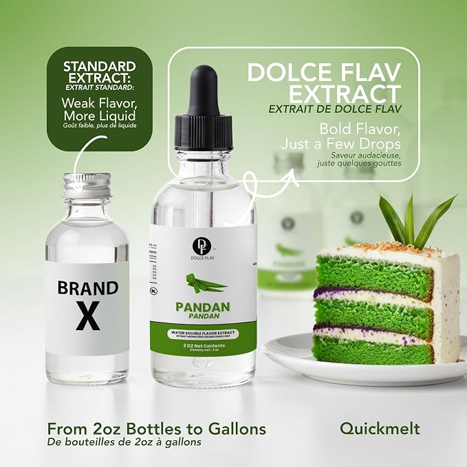 Dolce Flav Pandan Extract, Water Soluble – 2 oz | Southeast Asian Flavoring for Baking, Desserts, Beverages & Syrups – Sugar Free, Kosher, Allergen Free