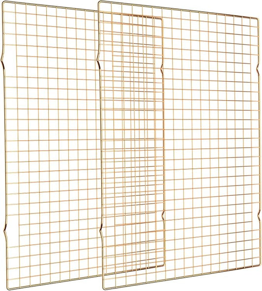 Cooling Rack for Baking, 2-Pack 16x10 Inches Baking Rack, Thick Wire Cookie Rack for Cooking, Roasting, Grilling, Drying, Oven Safe, Fits Half Sheet Pan, Gold