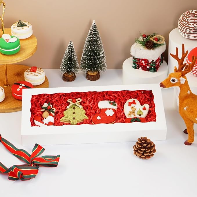 XINHPKGG 20pcs Cookie Boxes with window 12 x 5 x 1.5 Inch Bakery Boxes Treat Box Dessert Box for Wedding Party Favors - White