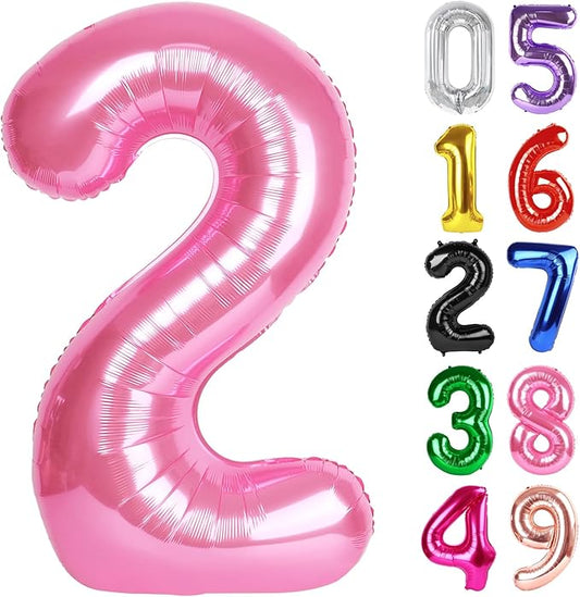 Pink Number 2 Balloon 40 Inch, 2nd Birthday Decoration for Toddlers Girls Boys, Sparkling 2 Number Balloon Party Decor