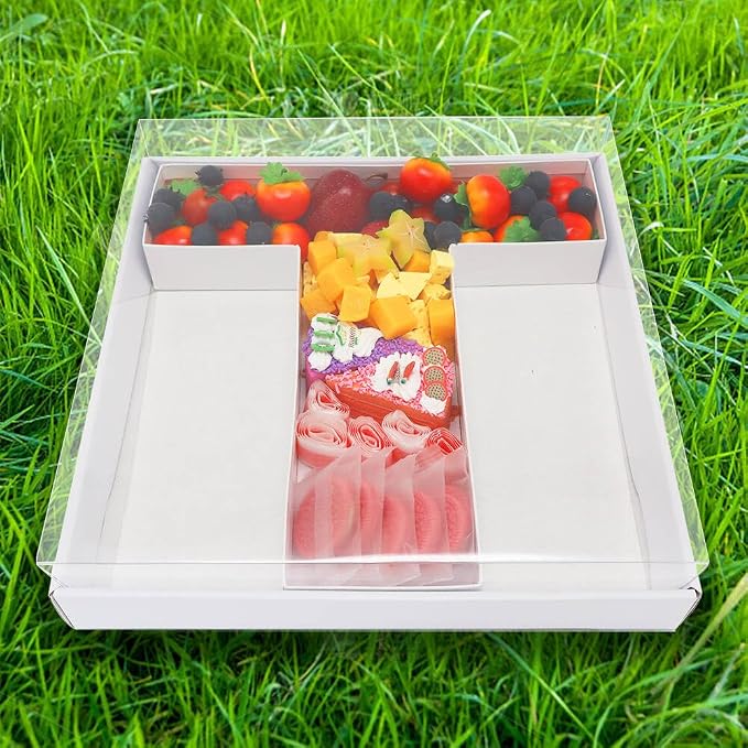 WENPACK 12.5" Cardboard Letter Shaped Mache Decorative Strawberries Fillable Sweets Candy Box with Clear Lid (White, T)