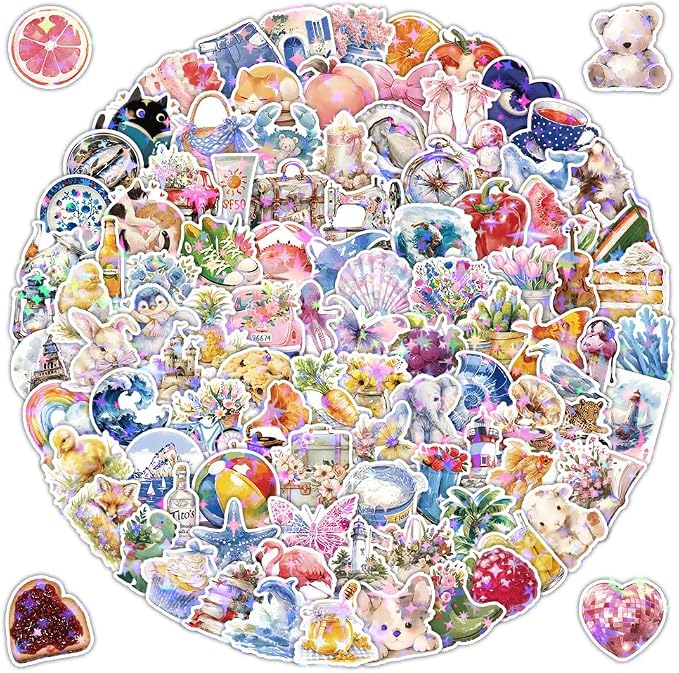 200 Pcs Cute Aesthetic Stickers Watercolor Coquette Sticker Fruit Aesthetic Vinyl Waterproof Stickers for Water Bottles Laptop Computer Skateboard Luggage