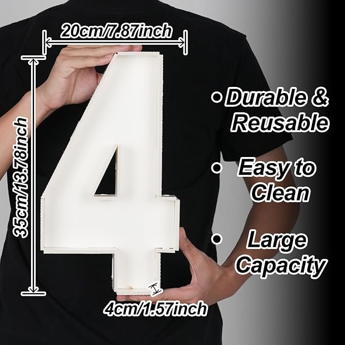 HILAVO Cardboard Number for Charcuterie, 13.7" Cardboard Number 4 Fillable Number for Food Paper Mache Number Boxes for Cupcake Sweet Candy 4th Birthday Anniversary Party Decorations