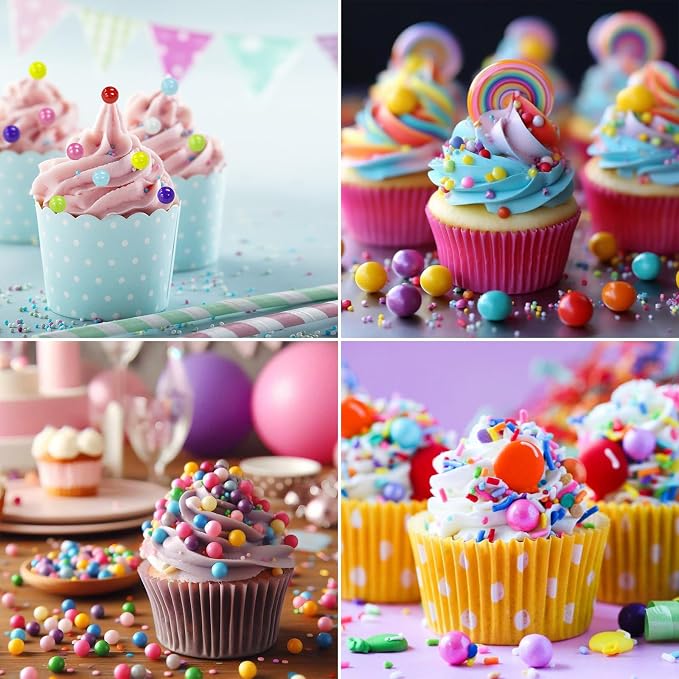 Edible Rainbow Sugar Sprinkles Rainbow Pearl Sprinkle Baking Decorations 7mm 130g/4.58 Oz White Sugar Pearls for Cake Decorating Edible Ball Candy Pearls Ice Cream Toppings Wedding Chirstmas Supplies