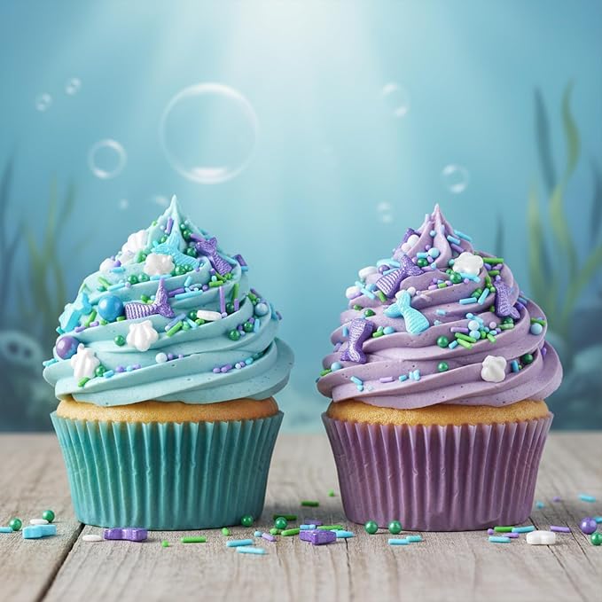 Mermaid Themed Sprinkle for Cake Decorating, Purple Blue sprinkles for Edible Cupcakes toppers, Birthday Party Candy for Decorating Cakes, Cupcakes, Cookies & Desserts