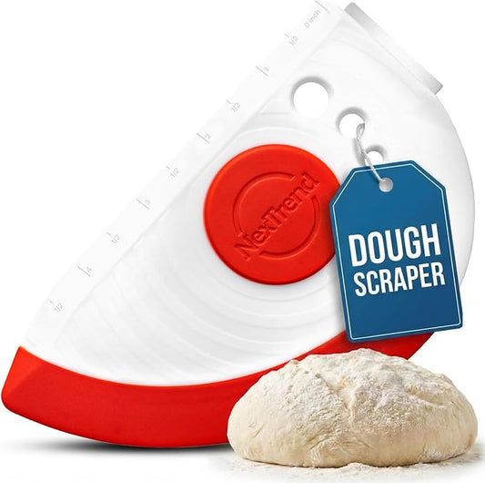 5-in-1 Dough Scraper & Flexible Bowl Scraper by Nextrend, Bread Scraper with Stainless Steel Edge, Ruler & Herb Stripper – BPA Free, Dishwasher Safe - Red