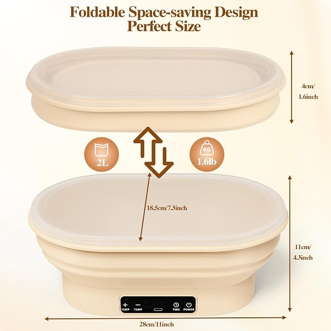 Sourdough Starter Kit, 2L Oval Sourdough Bread Baking Supplies, 6 Level (77-122°F) Graphene Heating Thermostatic Banneton Proofing Basket, Sourdough Starter Warmer for Bread Making Baking Fermentation