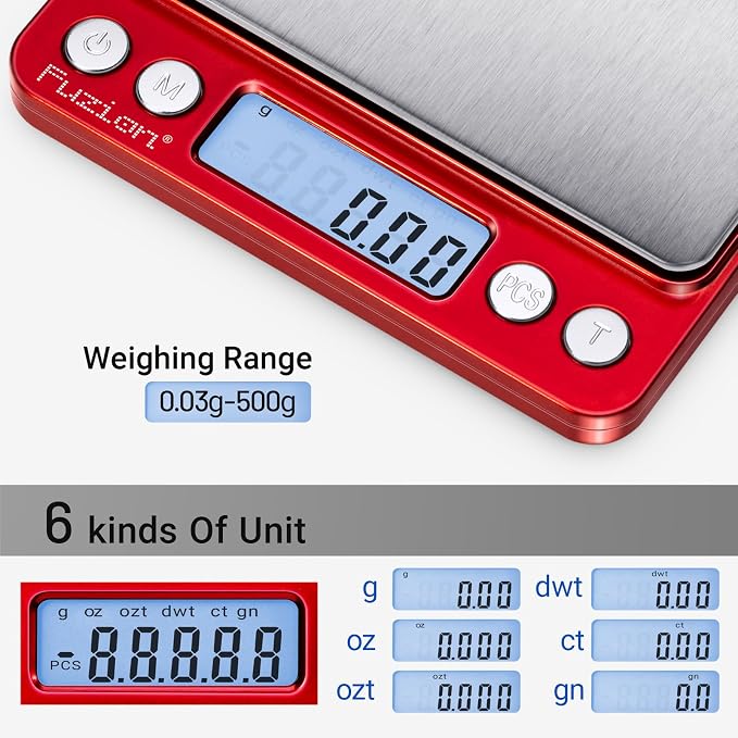 Fuzion Digital Scale .01 Gram Accuracy, 500g Mini Food Scales for Small Jewelry, Gold, Herb, Spice - Weight Gram and Oz
