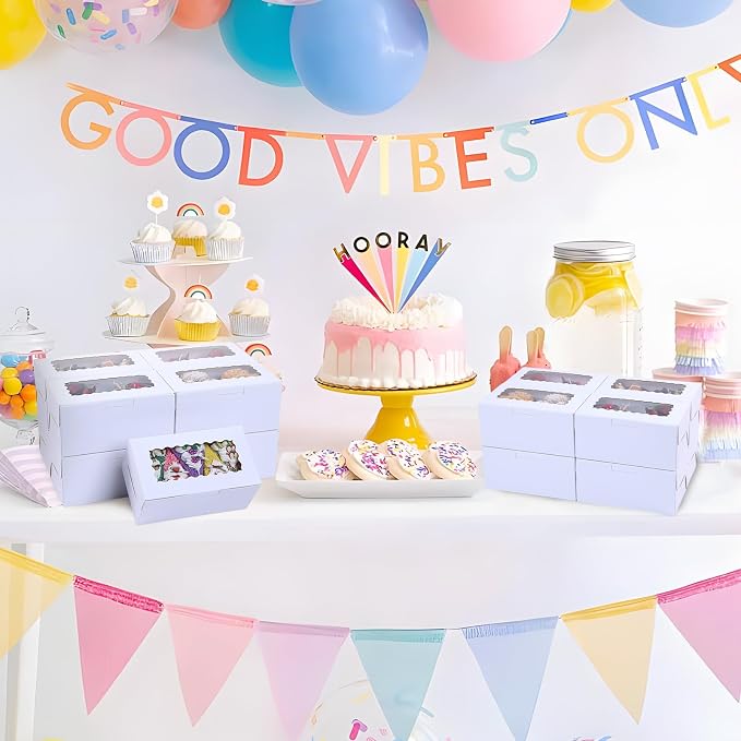 65 PCS White Bakery Boxes with Window - 6.29x3.54x2.95 Inches Small Bakery, Cookie, Pastry, Cupcake, Candy,Cake, Treat, Dessert Boxes, Small Gift Boxes for Party, Business(White)