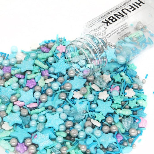Sea World Sprinkles For Cake Decorating,Edible Mix Fish Sea Horse Starfish Shell Dragee For Kids Birthday Party, Blue Color Sugar Pearl For Topping Cake Cupcake Cookie Icecream, By HIFUNBK