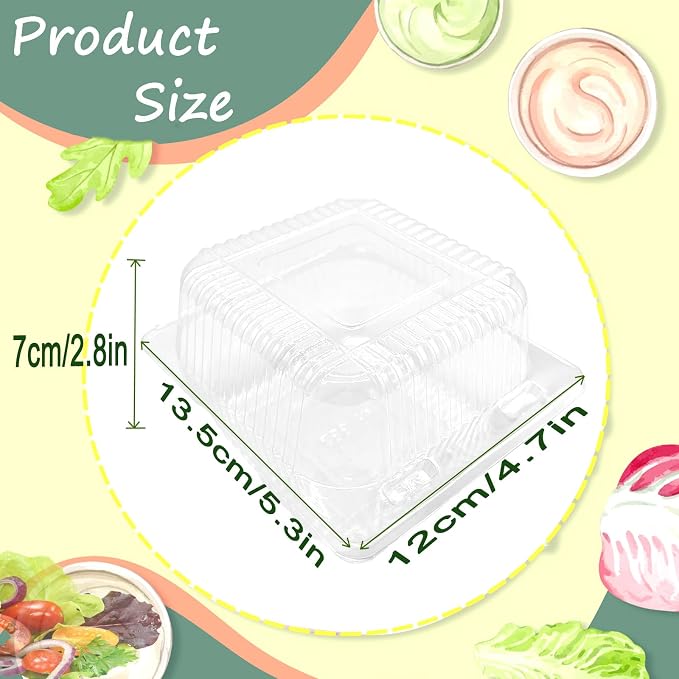 Qyyiguf 50 Pcs Clear Hinged Plastic Containers with Lids,Square To Go Containers,Disposable Clamshell Takeout Tray for Dessert,Cakes,Cookies,Salads,Pasta,Sandwiches, 43asDASA