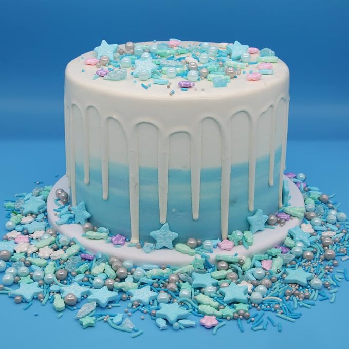 Sea World Sprinkles For Cake Decorating,Edible Mix Fish Sea Horse Starfish Shell Dragee For Kids Birthday Party, Blue Color Sugar Pearl For Topping Cake Cupcake Cookie Icecream, By HIFUNBK