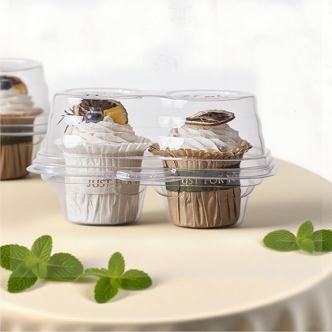 2-Cavity Clear Cupcake Containers Plastic Muffin Container(60pc) | 2-Compartment Clear Plastic Cupcake Cartons, 2-Count Cupcake storage Containers,CupCake Boxes for Baking, Parties & Picnic.