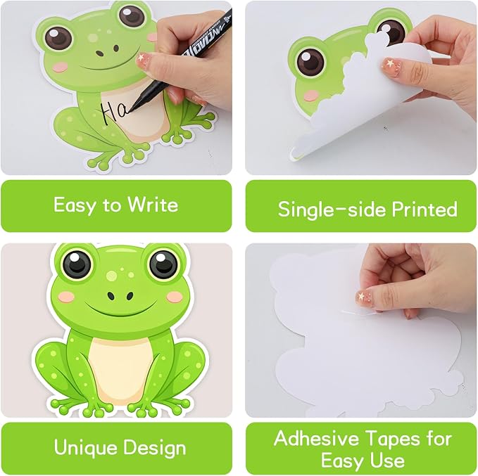 Vuzvuv 54Pcs Spring Green Frog Cutouts Paper with 100Pcs Glue Points for Wall Bulletin Board Decorations or Theme Party or Classroom Decor Supplies