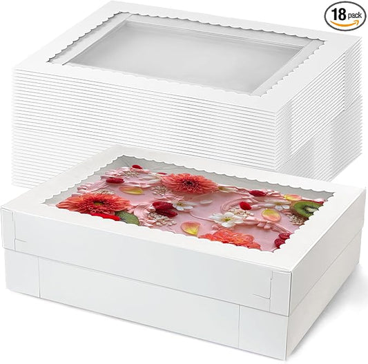 MUMULULU 14x10x4 Inch Cake Boxes with Window White Bakery Boxes Large Treat Box for Donuts Cookies Dessert Cupcakes Pastry Baking Pie Packaging (18)