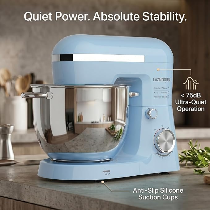 Stand Mixer, 6.5 Quart, 660W, Tilt-Head Food Mixer with 10+ Speeds, Stainless Steel, Multifunctional, for Bread Dough and Cake (Blue)