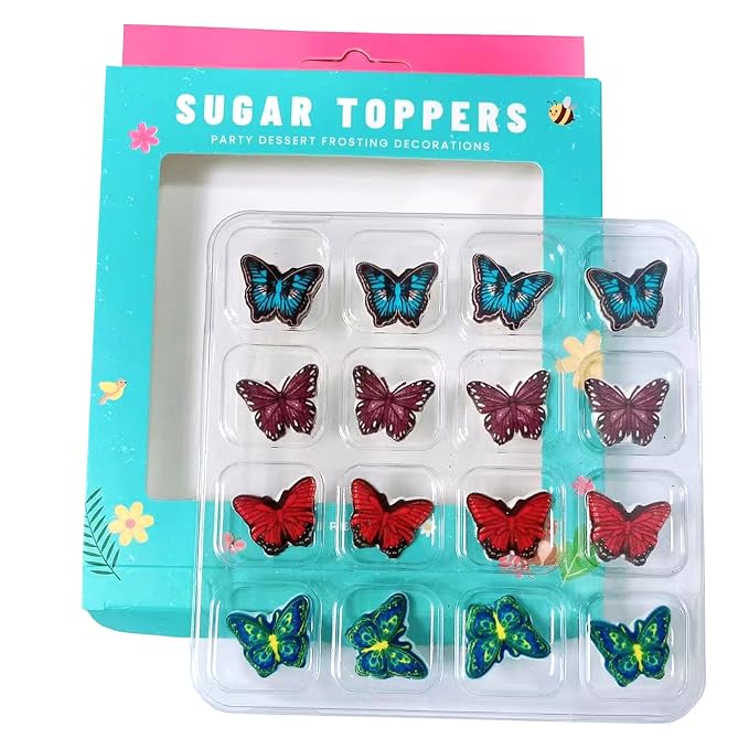 16 PCS Edible Butterflies Icing Cake Decoration Candy Sprinkle Cupcake Topper Ice Cream Cookies Frosting Decoration