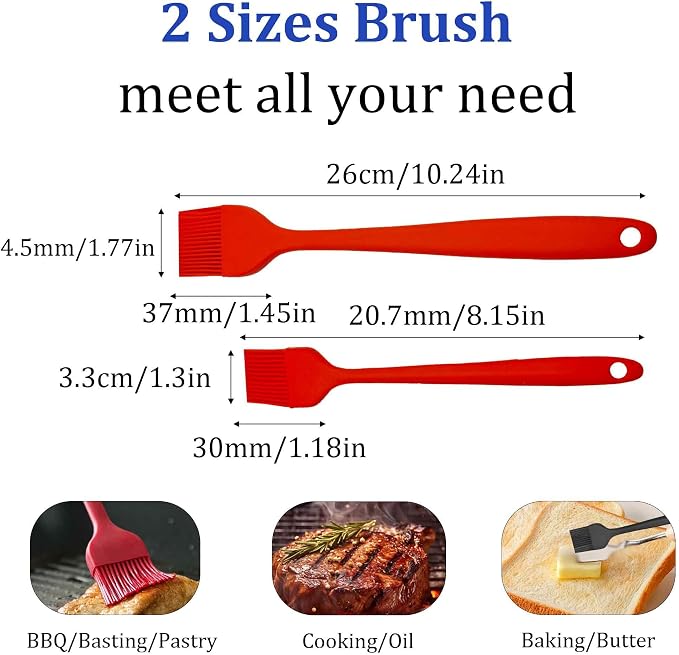 4PCS Heat Resistant Silicone Basting Brushes Cooking Brush, BPA Free Pastry Brush with Soft Bristles for Oil Butter Sauce BBQ Grill Kitchen Baking Dishwasher Safe(Red)