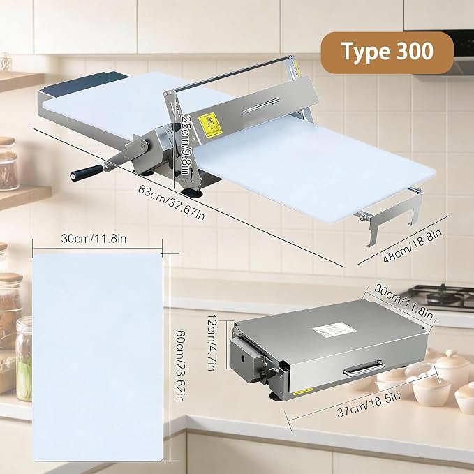 Commercial Dough Sheeter, Reversible Manual Sheeter for Puff Pastry and Fondant, Foldable Design with 0-25mm Thickness Adjustment, Stainless Steel for Bakeries and Pastries