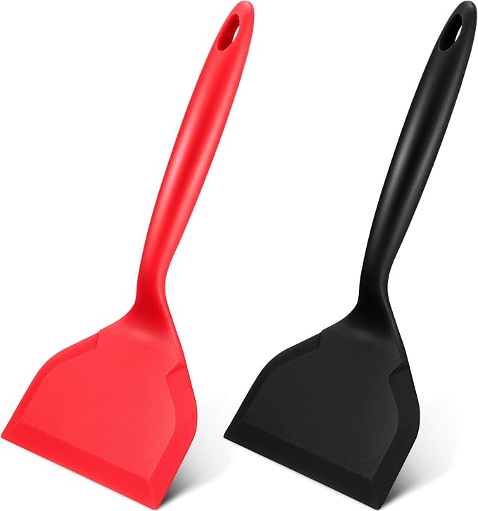 Shappy 2 Pcs Wide Spatula Tamagoyaki Omelette Silicone Shovel Turner Nonstick Fried Fish Spatula Wide Flexible Turner for Nonstick Cookware Egg Cookie Pancake(Black, Red)