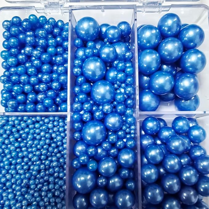 Edible Blue Pearl Sprinkles for Cake Decorating, Mixing 4 Sizes Blue Sugar Cupcake, Ice Cream, Donuts, Macaron Toppings Supplies 90g/ 3.17oz