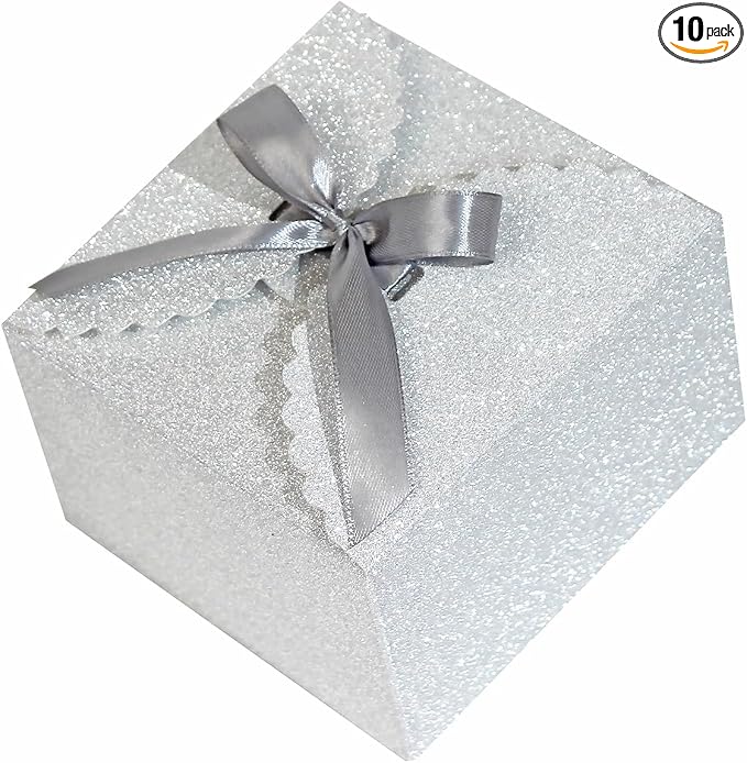 WEWILUCK Silver Glitter Gift Boxes, 10 PCS Small Gift Box with Lids Bulk for Wedding, Party, Birthday, Valentine's Day and More, 4.75” x 4.75” x 3.53” Fancy Present Box for Gift Giving