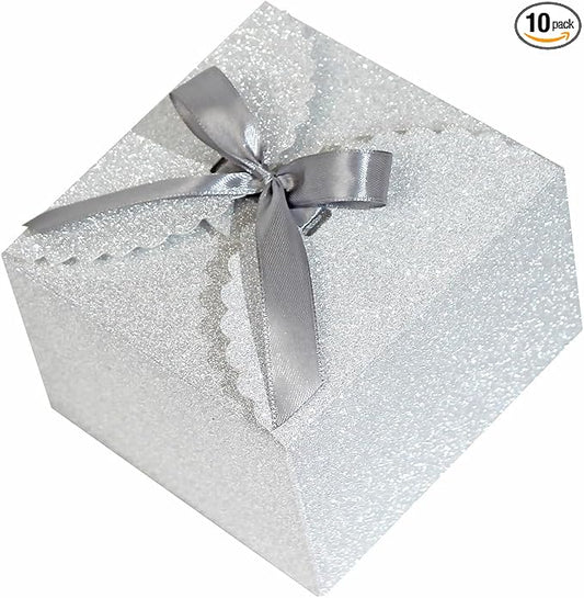 WEWILUCK Silver Glitter Gift Boxes, 10 PCS Small Gift Box with Lids Bulk for Wedding, Party, Birthday, Valentine's Day and More, 4.75” x 4.75” x 3.53” Fancy Present Box for Gift Giving