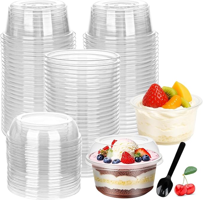 Ysglory 50 Pack 12 oz Plastic Dessert Cups Clear Acai Bowls with Lids Disposable Fruit Parfait Cups Containers With Spoon for Cupcake Yogurt Pudding Yogurt Parfait Smoothie