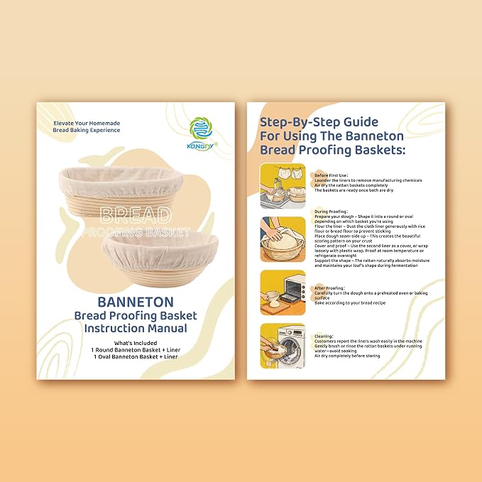 Sourdough Bread Baking Supplies, 2 Pack Banneton Bread Proofing Basket 10 inch Round & 10 inch Oval Proofing Bowls for Sourdough Bread with Liner Making Baking Fermentation Tools