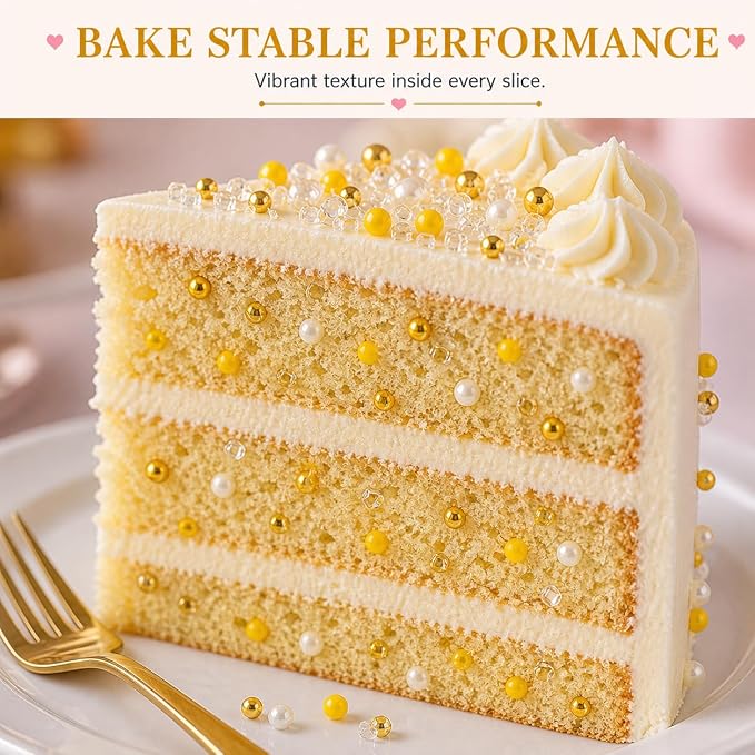 Confect Cake Decorating Sprinkles | Edible Pearl Mix Gold Yellow & White Dragees | White Sparkling Sugar | Edible Pina-Colada Disco Ball Mashup Sprinkles | Dairy-Free, Palm Oil-Free - 5 Oz