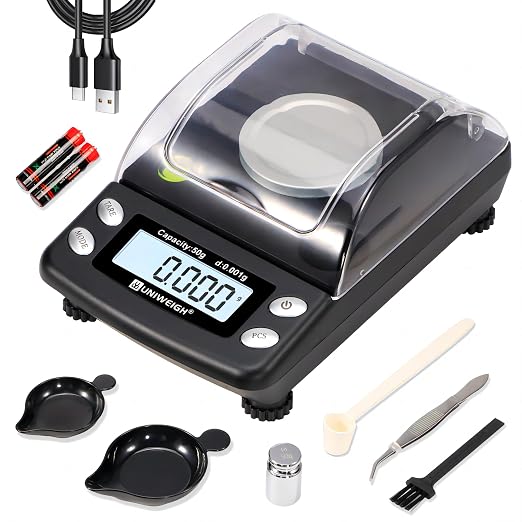UNIWEIGH Digital Milligram Scale Accurate 0.001g/50g mg Scale for Powder | Precision scale for Jewelry,Gold,Gem,Reloading,Micro Gram Scale with 6 Units,Tare,Cal Weight,pocket scale with USB&battery