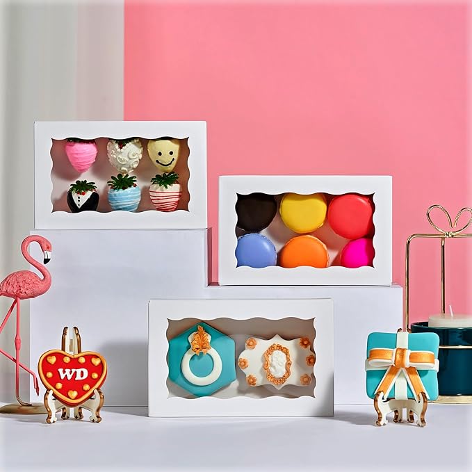 20PCS 7x4⅜x1½ nch Cookie Boxes with Window for Chocolate Truffle,Orec,Pastry Boxes Dount,Browine, Soap&Bakery Treat Boxes for Party Favors Wedding Christmas Valentine's