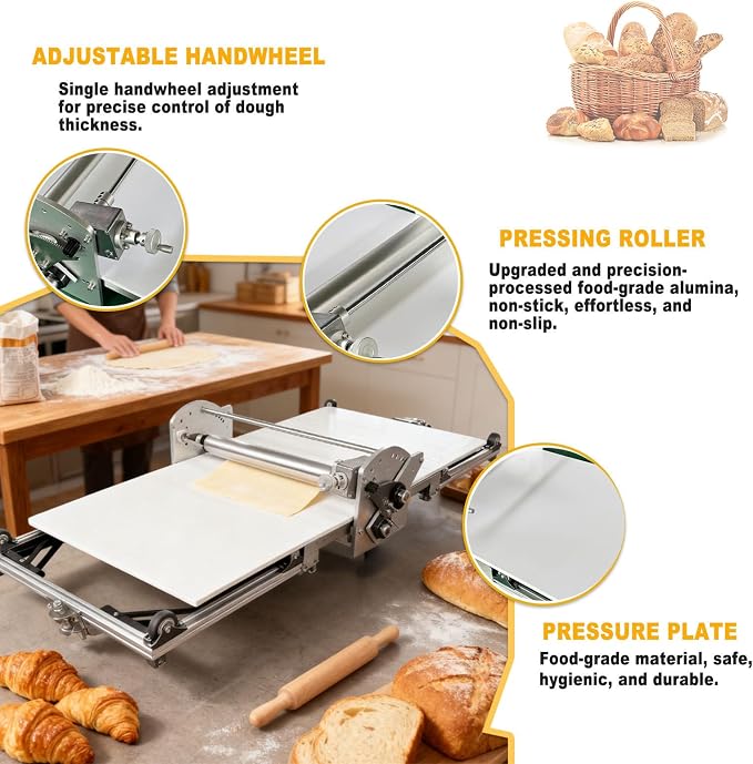 Electric Dough Roller Machine, Folding Pastry Dough Sheeter Machine,40x17.7in Sheeter Board 1 0.07 To1.18 Adjustable Thickness, Forward & Reverse Rolling, for Puff & Fondant Pastry