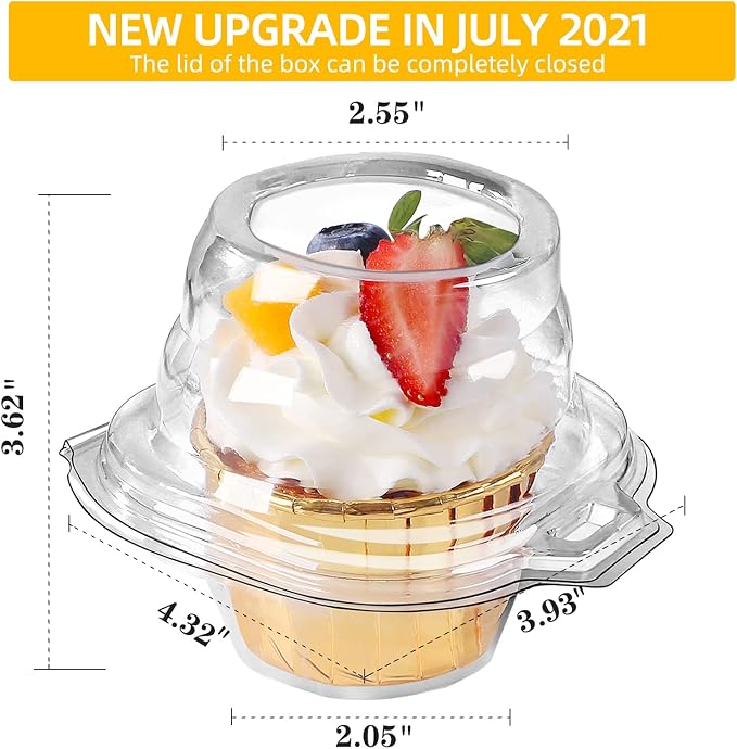 60 Packs Individual Cupcake Containers Stackable Single Compartment Cupcake Disposable Carrier Holder Box Deep Dome Clear Plastic BPAFree (60 counts)