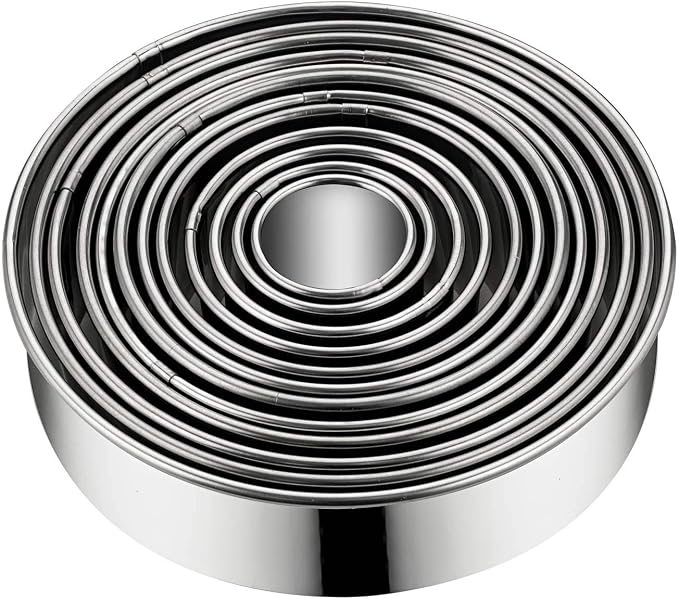 Round Cookie Biscuit Cutter Set, 12 Graduated Circle Pastry Cutters, Heavy Duty Commercial Grade 18/8 304 Stainless Steel Cookie And Dough Cutters