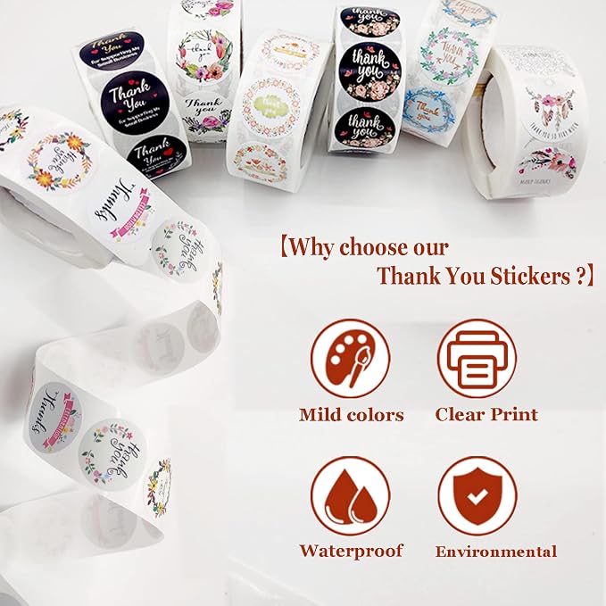 Thank You Stickers Rolls 3000 Pcs - 1 Inch Floral Designs Thank You Stickers Labels for Baking Packaging Envelope Seals Small Business Flower Stickers Tags for Wedding Birthday Party Gift Wrap Bag