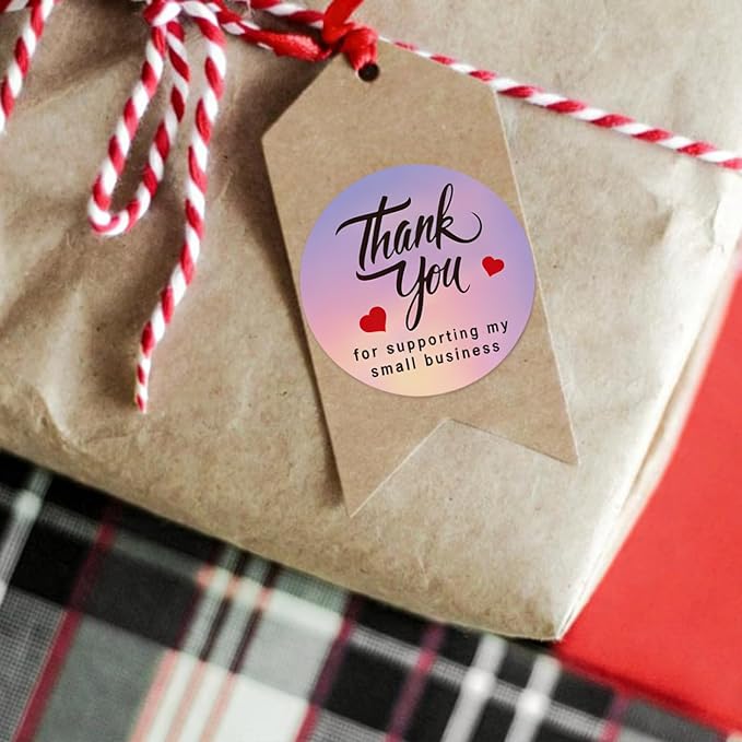 Thank You for Supporting My Small Business Stickers, 1.5 inch Holographic Labels Sticker for Bakeries, Crafters & Small Business Owners, 500 Labels Per Roll