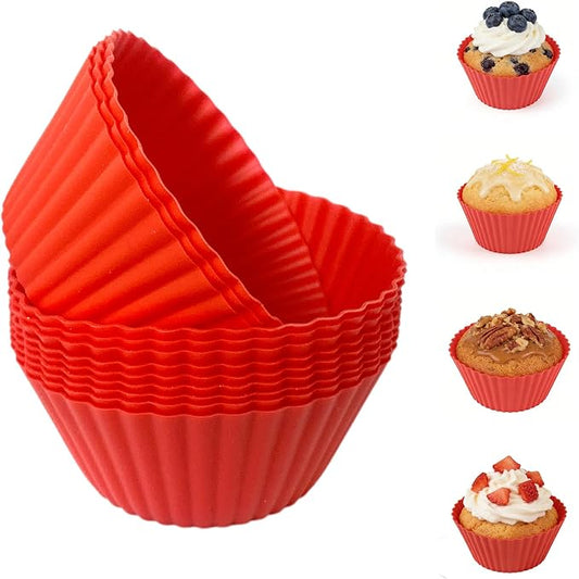 Silicone Muffin Pans for Baking Reusable & Non-stick Silicone Muffin Cupcake Liners Set 12 Pack Red