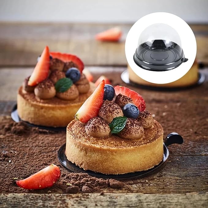 50Pcs Clear Plastic Mini Cake Box with Dome Lids, Mini Muffin Container Box Mooncake Dome Box Pastry Baking Packaging Boxes Wedding Birthday Gifts Supplies (Black Base)