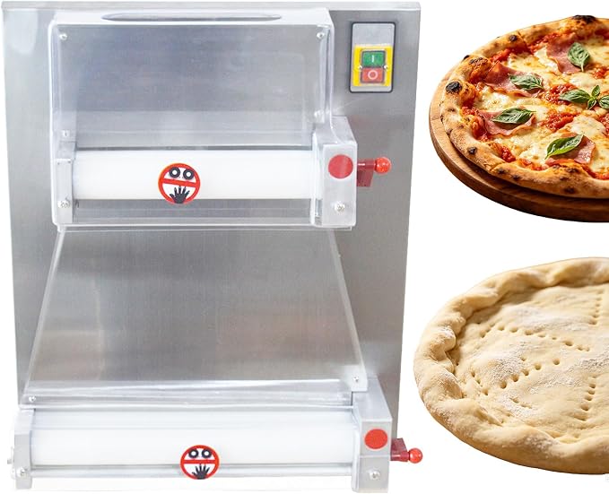 110V Electric Pizza Dough Roller Sheeter Pastry Press Making Machine Fully Automatic Pizza Forming 3.94"-15.75"(10cm-40cm) Dessert Shops Pizza Shops
