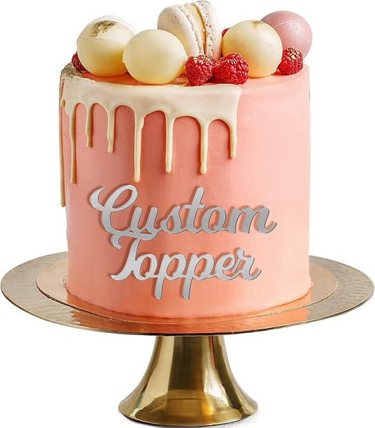 Personalized Cake Topper for Birthday Wedding with Any Text Numbers Mirror Acrylic Cake Toppers Cake Decoration for Birthday Anniversary Baby Shower Graduation (Silver)