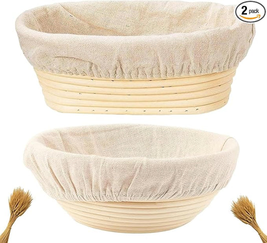 Proofing Baskets for Sourdough Bread Baking, 2 Pack Banneton Bread Proofing Basket 9 inch Round & 10 inch Oval Proofing Bowls for Sourdough Bread with Liner Making Baking Fermentation Tools Supplies