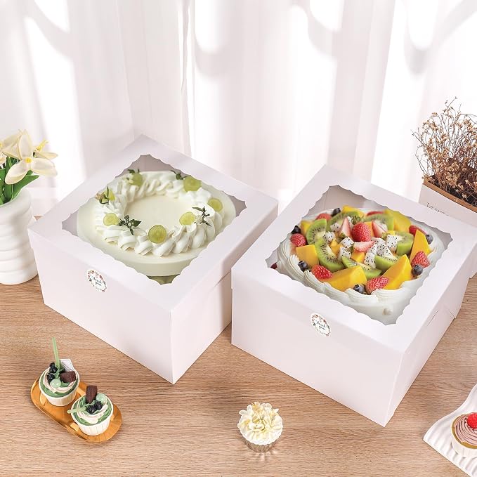 16pcs 12x12x8 Inches Cake Boxes,8pcs White Bakery Boxes with Window and 8pcs Boards,Cajas storage for 12 inch Cake box, Disposable Pie Box, Father's Day,Wedding, Birthday, Party