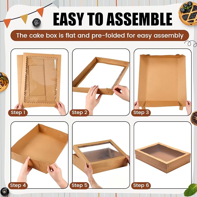 Sinload 10 Pcs 14x10x4 Inch 1/4 Sheet Cake Boxes 5pcs Large Rectangle Bakery Boxes with 5pcs Cake Boards for Pastry Baking, Cupcakes, Donuts, Cookies, Pie Treat Packaging